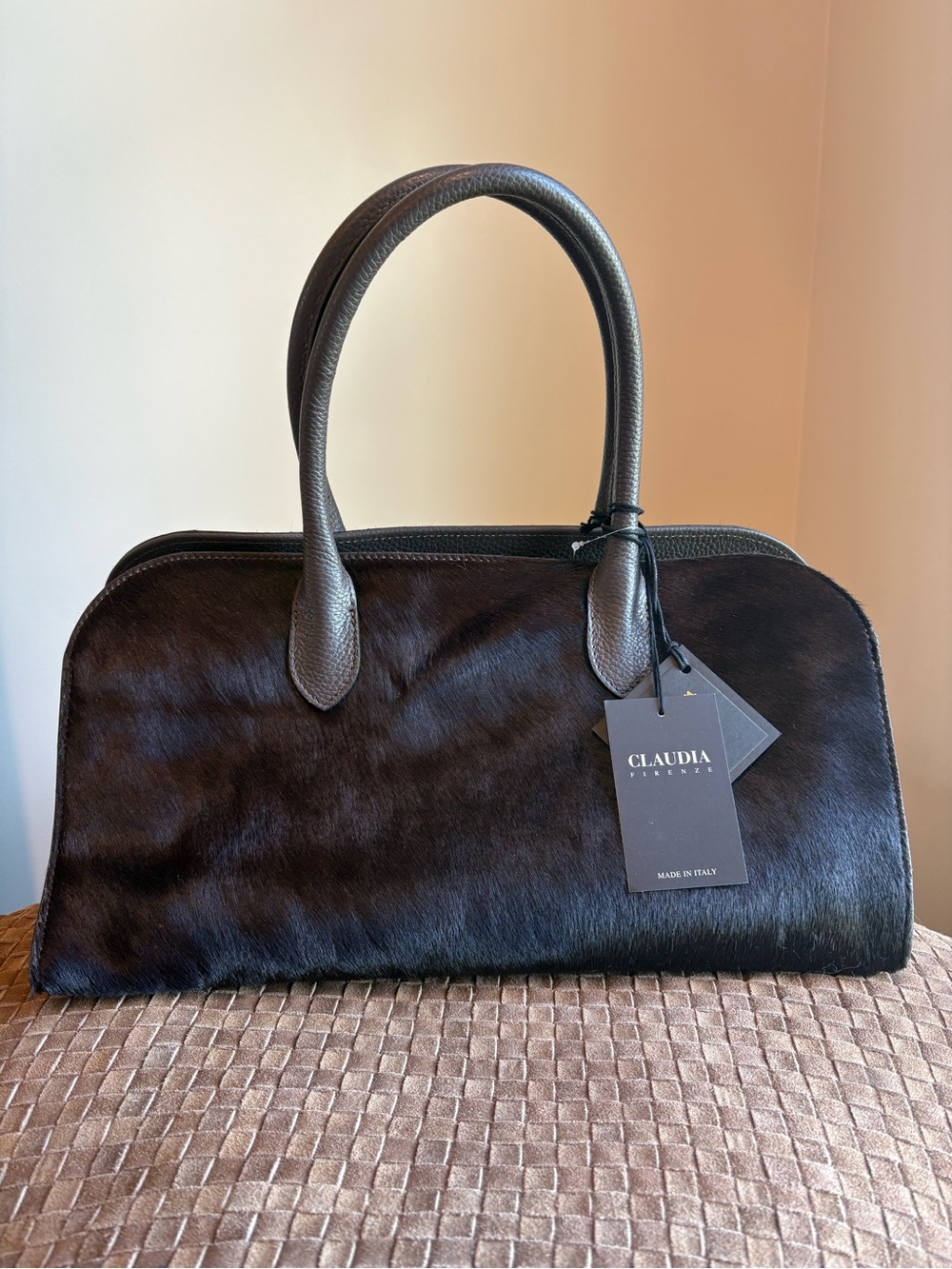 Claudia Firenze genuine leather calf hair satchel bag